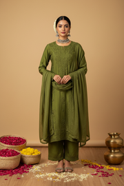 Bhumi Chanderi Chikankari Suit Set - The Lucknowi Chikan 