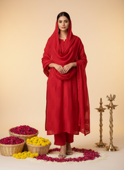 Polki Chanderi Mukaish Chikankari Suit Set - The Lucknowi Chikan 