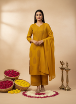 Load image into Gallery viewer, Polki Chanderi Mukaish Chikankari Suit Set - The Lucknowi Chikan 