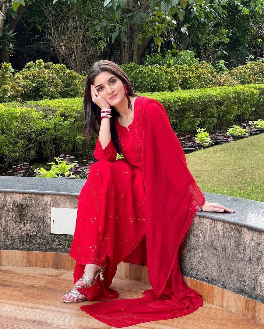 Surmai Premium Chikankari Viscose Mukaish Kurti Set