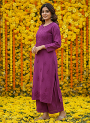 Sona Chanderi Chikankari Kurti Set - The Lucknowi Chikan 