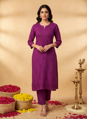 Sona Chanderi Chikankari Kurti Set - The Lucknowi Chikan 