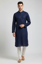 Load image into Gallery viewer, Nawab Mens Straight Machine Chikankari Kurta &amp; Pyjama Set - The Lucknowi Chikan 