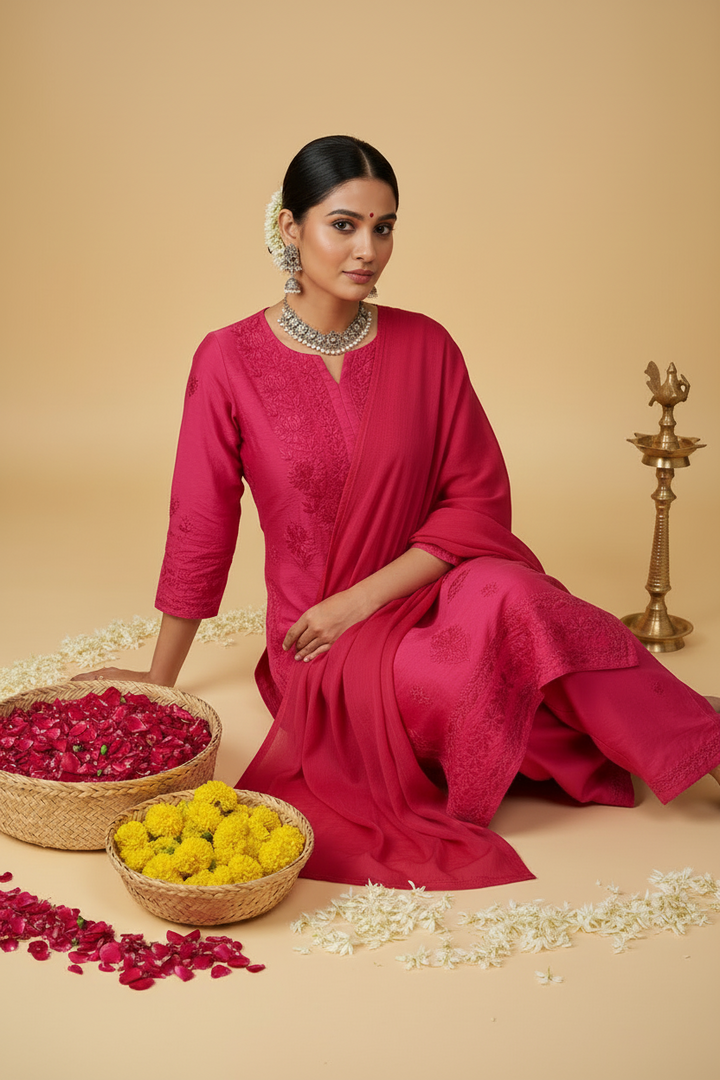 Bhumi Chanderi Chikankari Suit Set