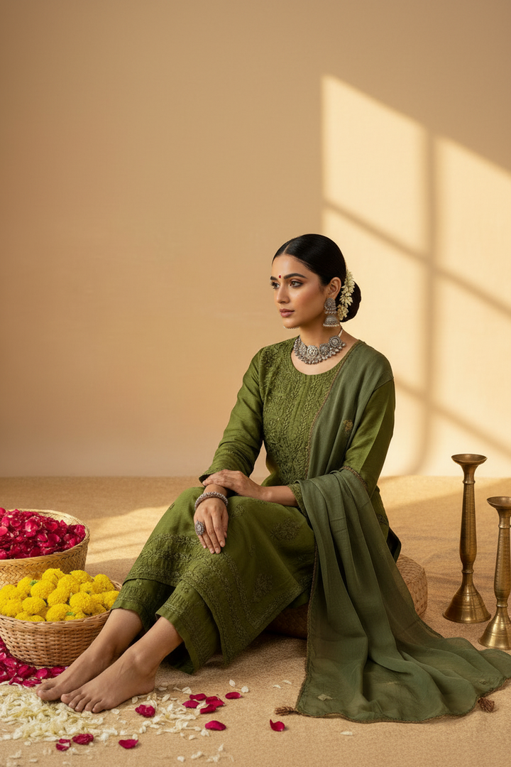 Bhumi Chanderi Chikankari Suit Set