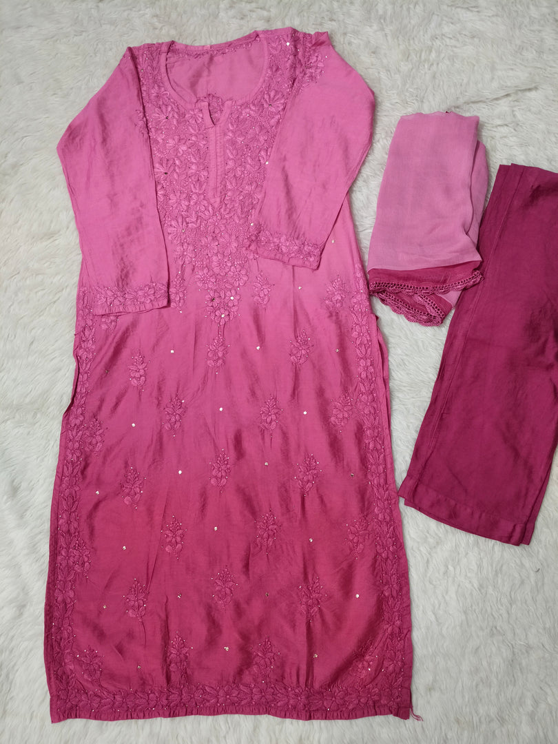 Karishma Kapoor Styled Mukaish Chikankari Chanderi Suit Set