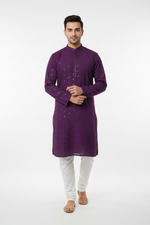 Load image into Gallery viewer, Nawab Mens Straight Machine Chikankari Kurta &amp; Pyjama Set - The Lucknowi Chikan 