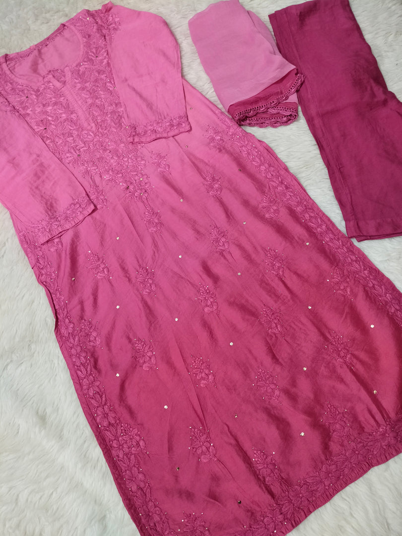 Karishma Kapoor Styled Mukaish Chikankari Chanderi Suit Set