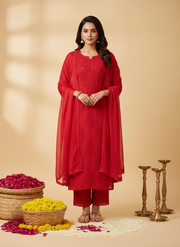 Polki Chanderi Mukaish Chikankari Suit Set - The Lucknowi Chikan 