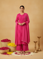 Load image into Gallery viewer, Polki Chanderi Mukaish Chikankari Suit Set - The Lucknowi Chikan 