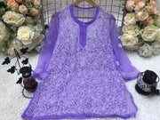 Anushka Styled Chikankari Short Top Lavender