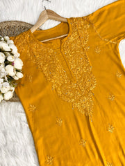 Ulfat Rayon Mukaish Chikankari Kurti & Pallazo Set