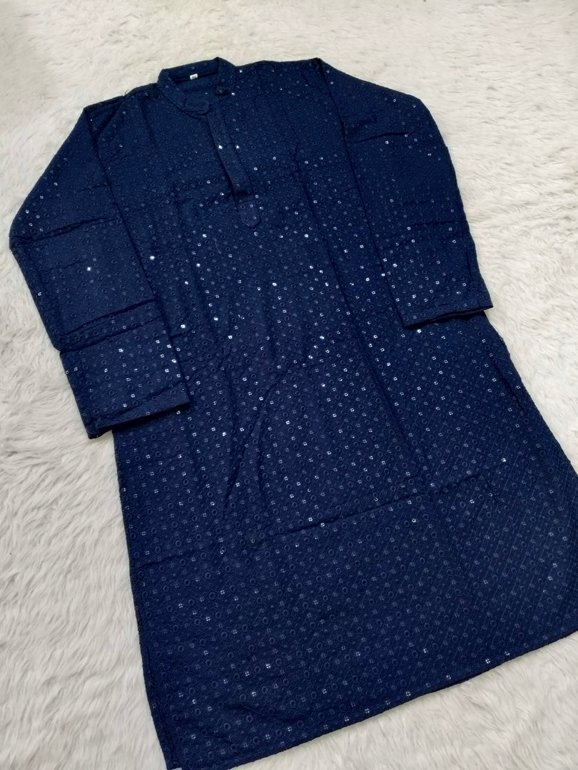 Nawab Mens Straight Machine Chikankari Kurta & Pyjama Set - The Lucknowi Chikan 