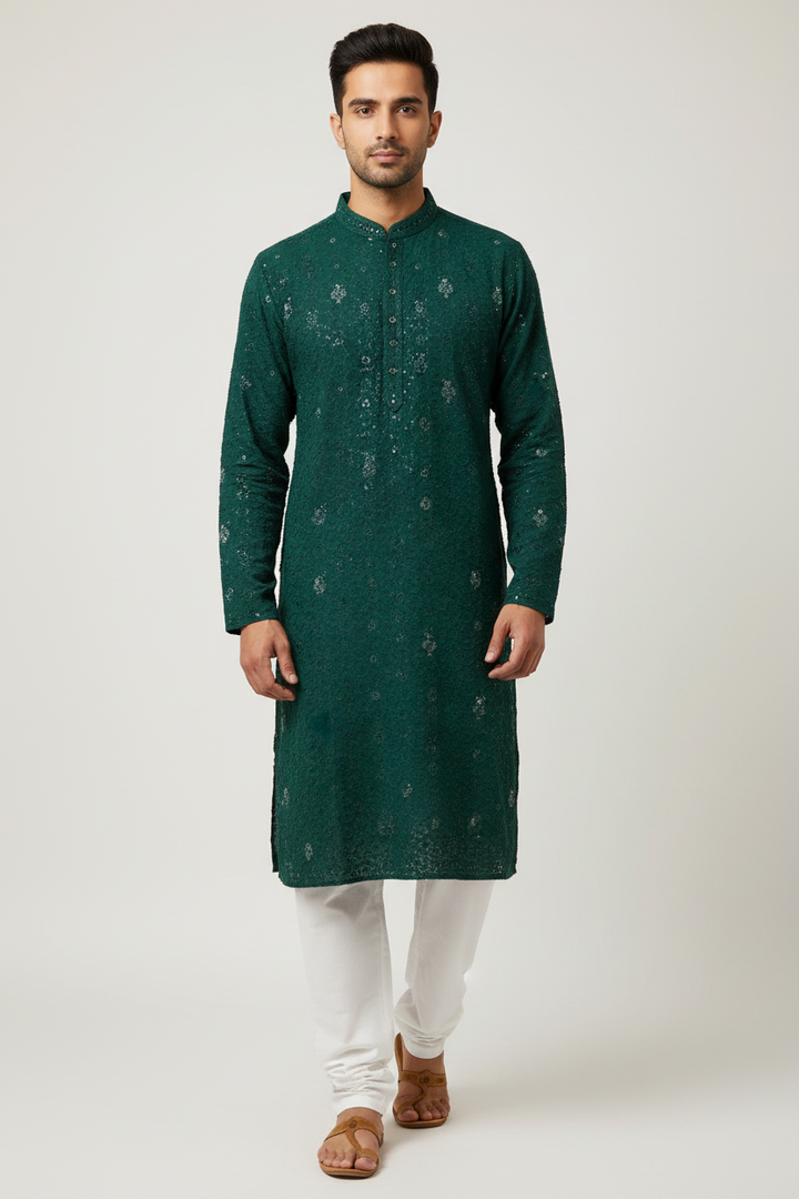 Nawab Mens Straight Machine Chikankari Kurta & Pyjama Set - The Lucknowi Chikan 