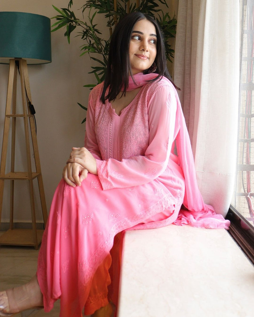 Surmai Premium Chikankari Viscose Mukaish Kurti Set