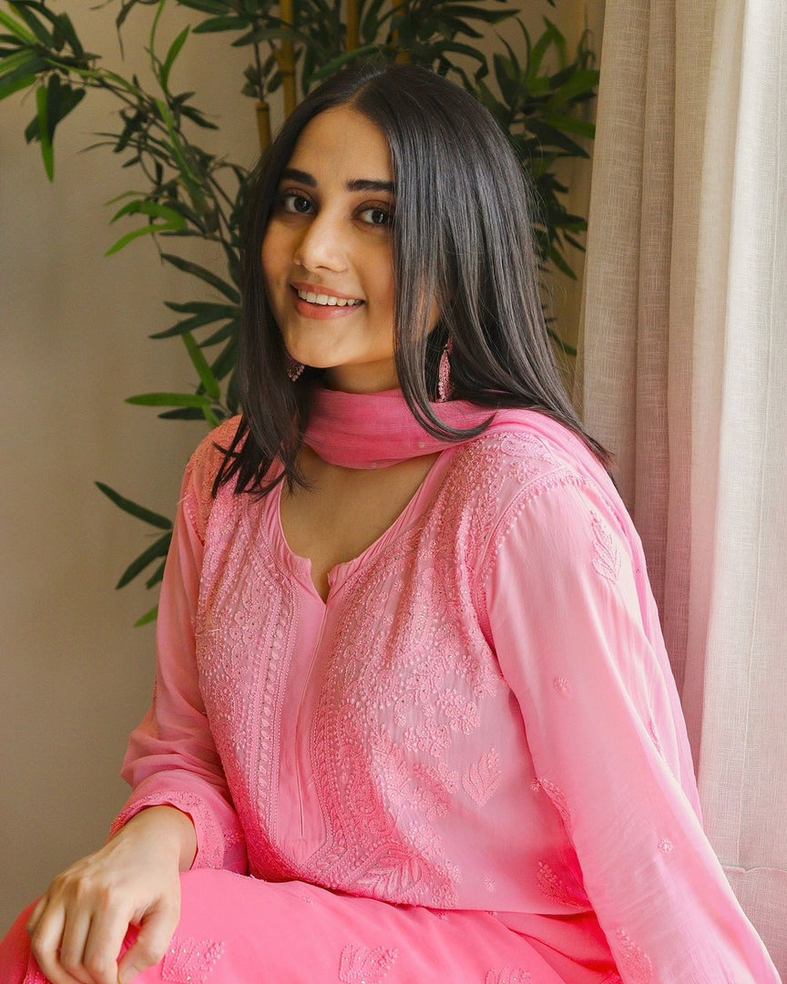 Surmai Premium Chikankari Viscose Mukaish Kurti Set