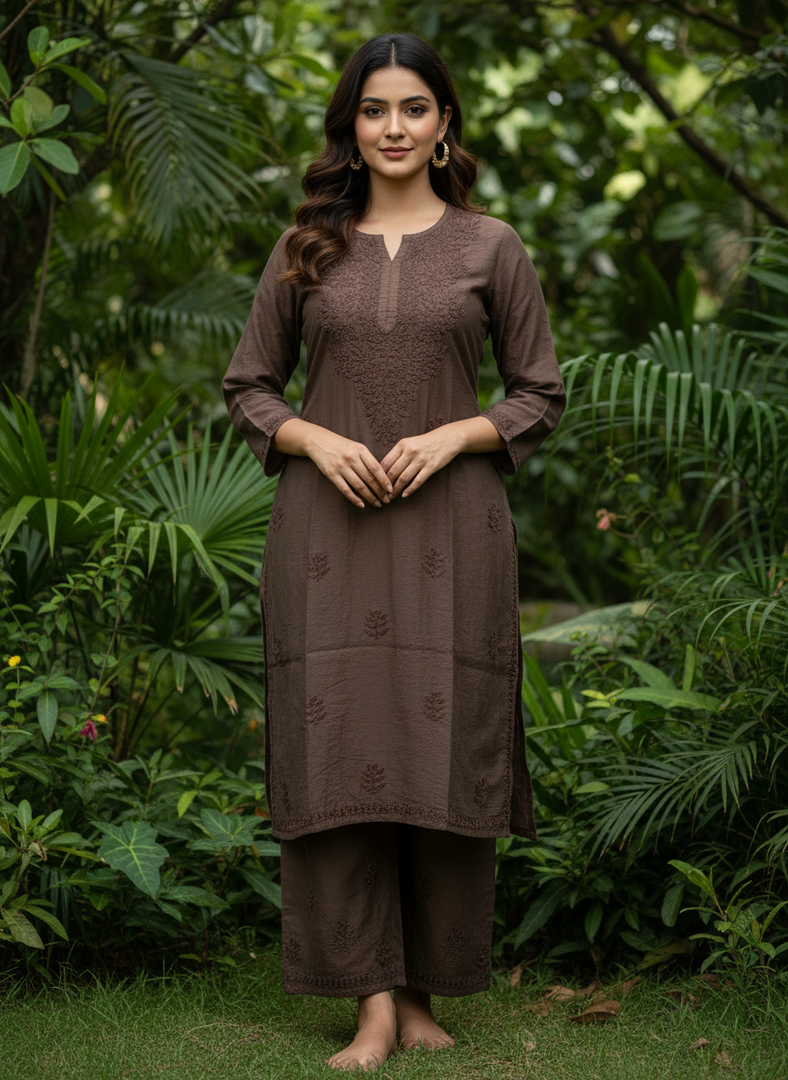 Sona Chanderi Chikankari Kurti Set