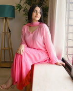 Load image into Gallery viewer, Surmai Premium Chikankari Viscose Mukaish Kurti Set Pink
