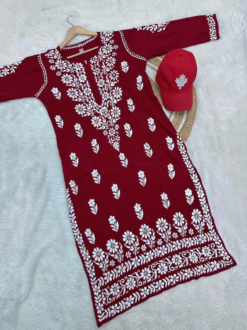Bela Premium Modal Chikankari Long Kurti - The Lucknowi Chikan 