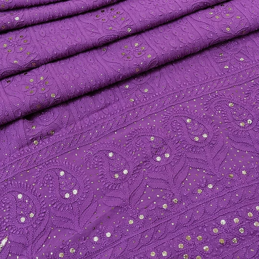 Noorie Chikankari Mukaish Kurta Fabric Purple
