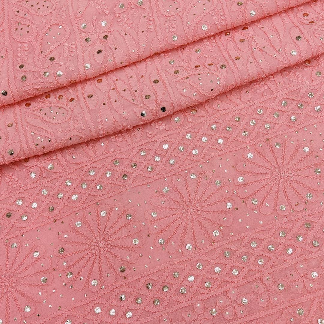 Noorie Chikankari Mukaish Kurta Fabric Peach