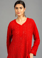 Load image into Gallery viewer, Rakul Preet Viscose Mukaish Chikankari Kurti

