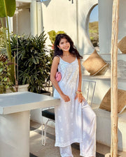 Parinoor Chanderi Cotton Chikankari Kurti Set