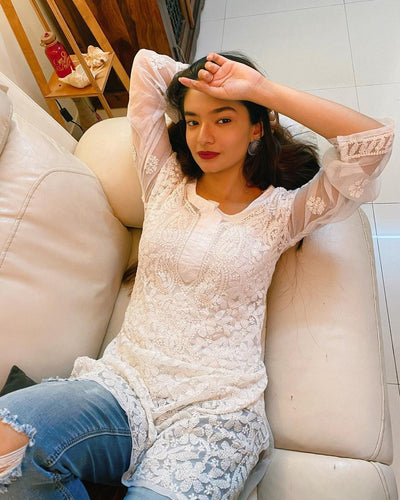 Anushka Styled Chikankari Short Top-The Lucknowi Chikan