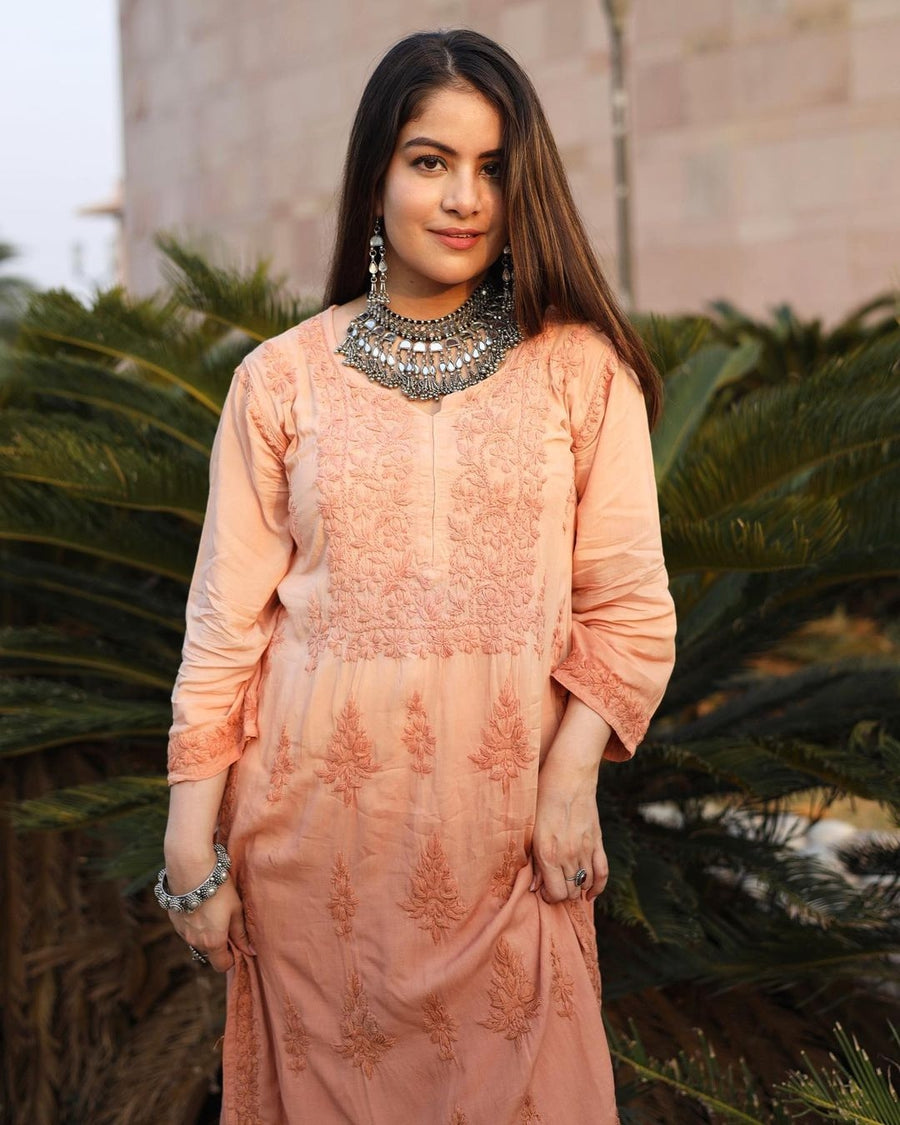 Diva Dyed Chikankari Long Kurta