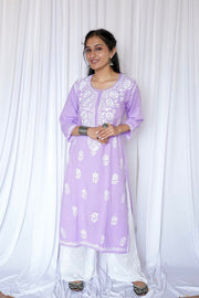 Heer Rayon Chikankari Straight Kurti Lavender