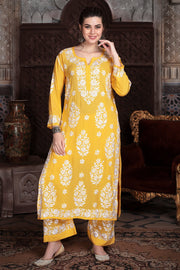 Mohini Modal Chikankari Kurti Set Yellow