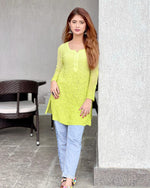 Load image into Gallery viewer, Tarai Viscose Short Chikankari Kurti
