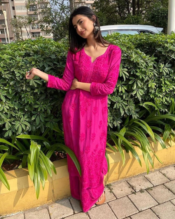 Palak Modal Dyed Premium Chikankari Kurti Set-The Lucknowi Chikan
