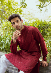 Nawab Mens Hakuba Sequence Chikankari Kurta & Pyjama Set