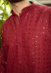 Nawab Mens Hakuba Sequence Chikankari Kurta & Pyjama Set