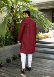 Nawab Mens Hakuba Sequence Chikankari Kurta & Pyjama Set