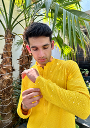 Nawab Mens Hakuba Sequence Chikankari Kurta & Pyjama Set