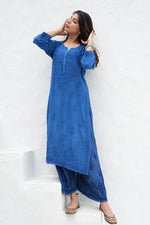 Load image into Gallery viewer, Palak Modal Dyed Premium Chikankari Kurti Set Royal Blue Modal Cotton
