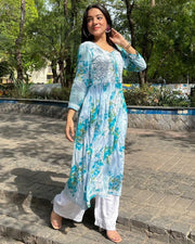 Ada Mulmul Floral Chikankari Dress