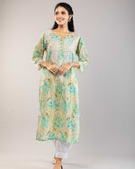 Load image into Gallery viewer, Aadat Mulmul Straight Chikankari Kurti Sea-Green
