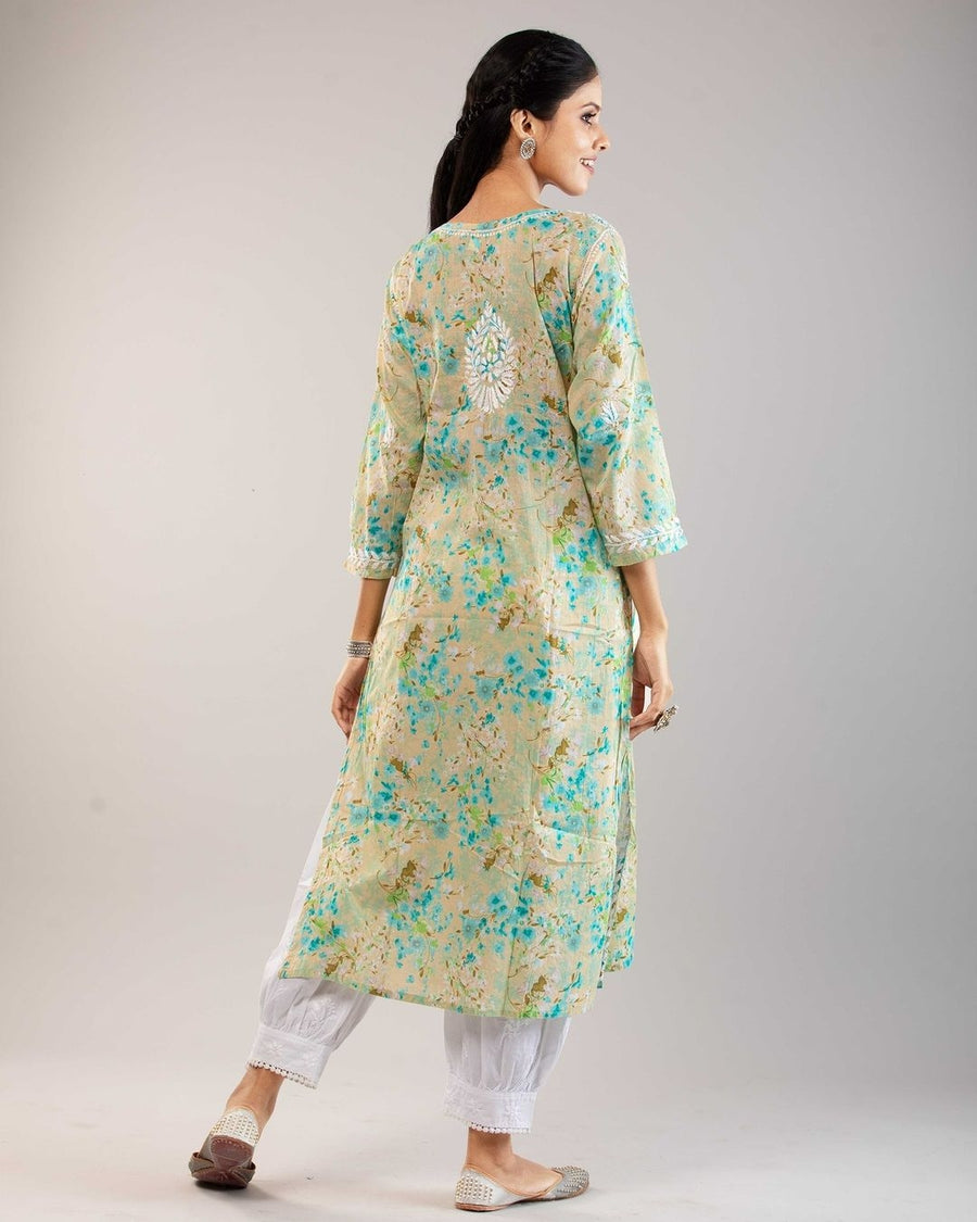 Aadat Mulmul Straight Chikankari Kurti