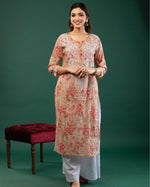 Load image into Gallery viewer, Aadat Mulmul Straight Chikankari Kurti Peach
