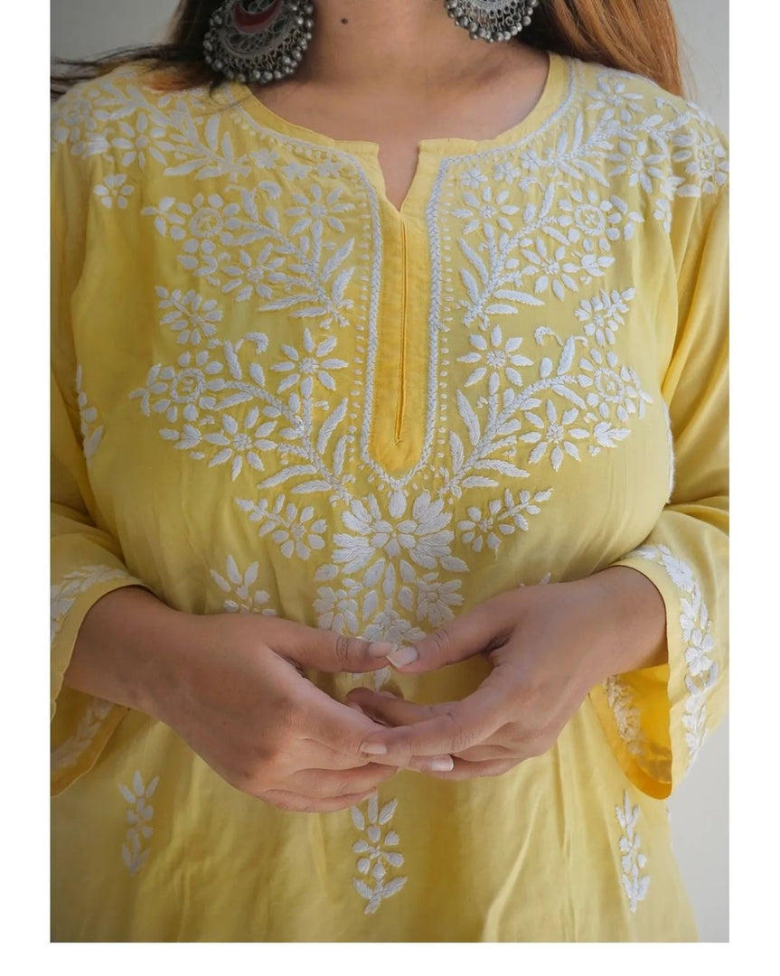 Haniya Premium Chikankari Short Top - The Lucknowi Chikan 