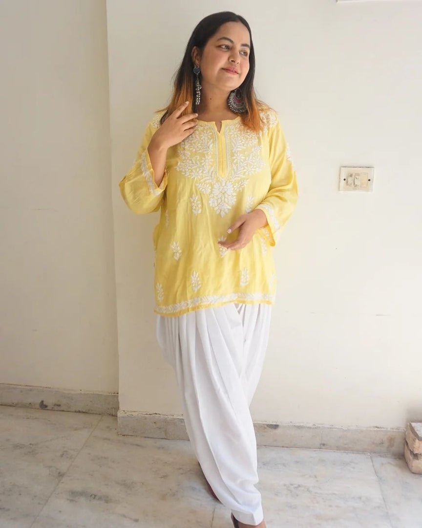 Haniya Premium Chikankari Short Top - The Lucknowi Chikan 