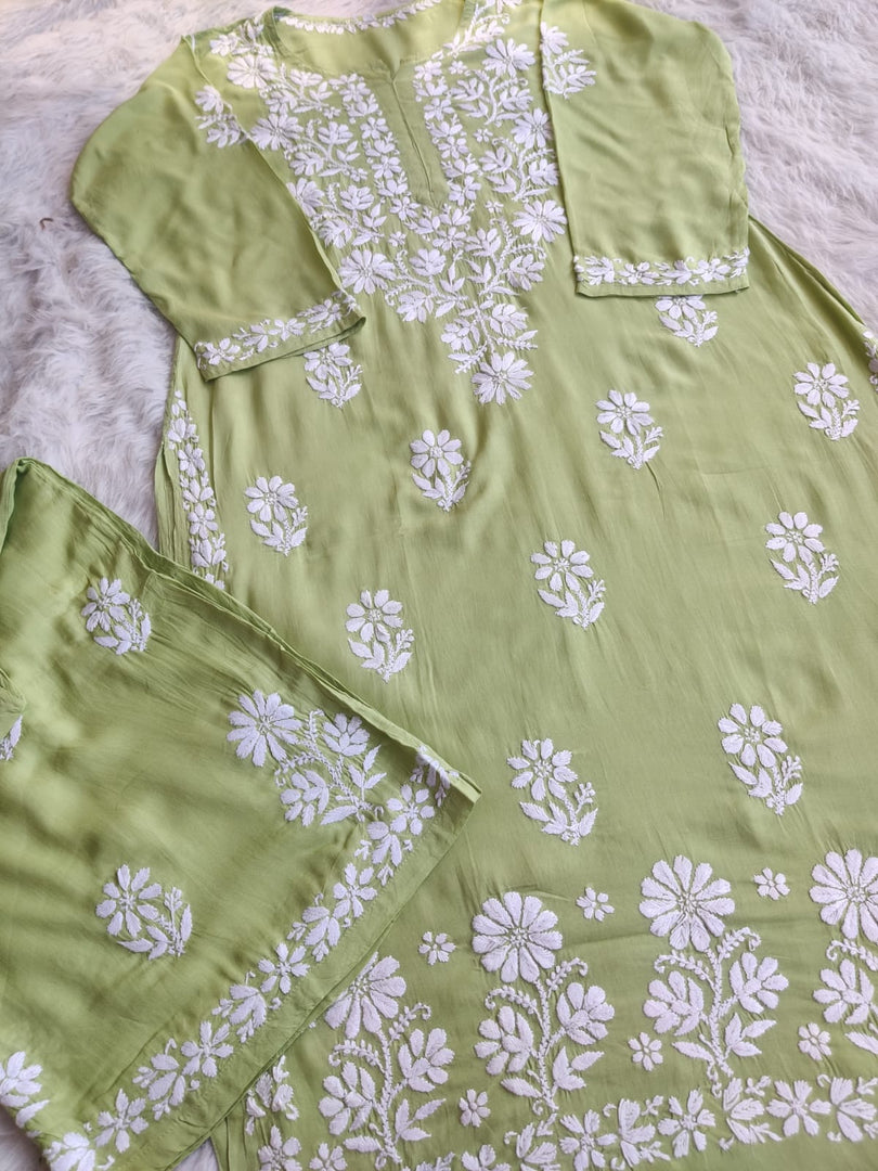 Lali Modal Chikankari Kurti Set