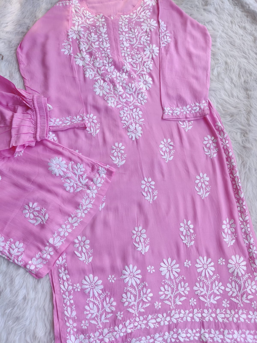 Lali Modal Chikankari Kurti Set