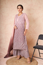 Load image into Gallery viewer, Sitaar Chikankari Mirror Set Metallic Brown Semi Georgette
