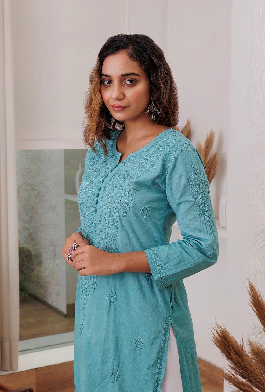 Joohi Ombre Straight Chikankari Kurti