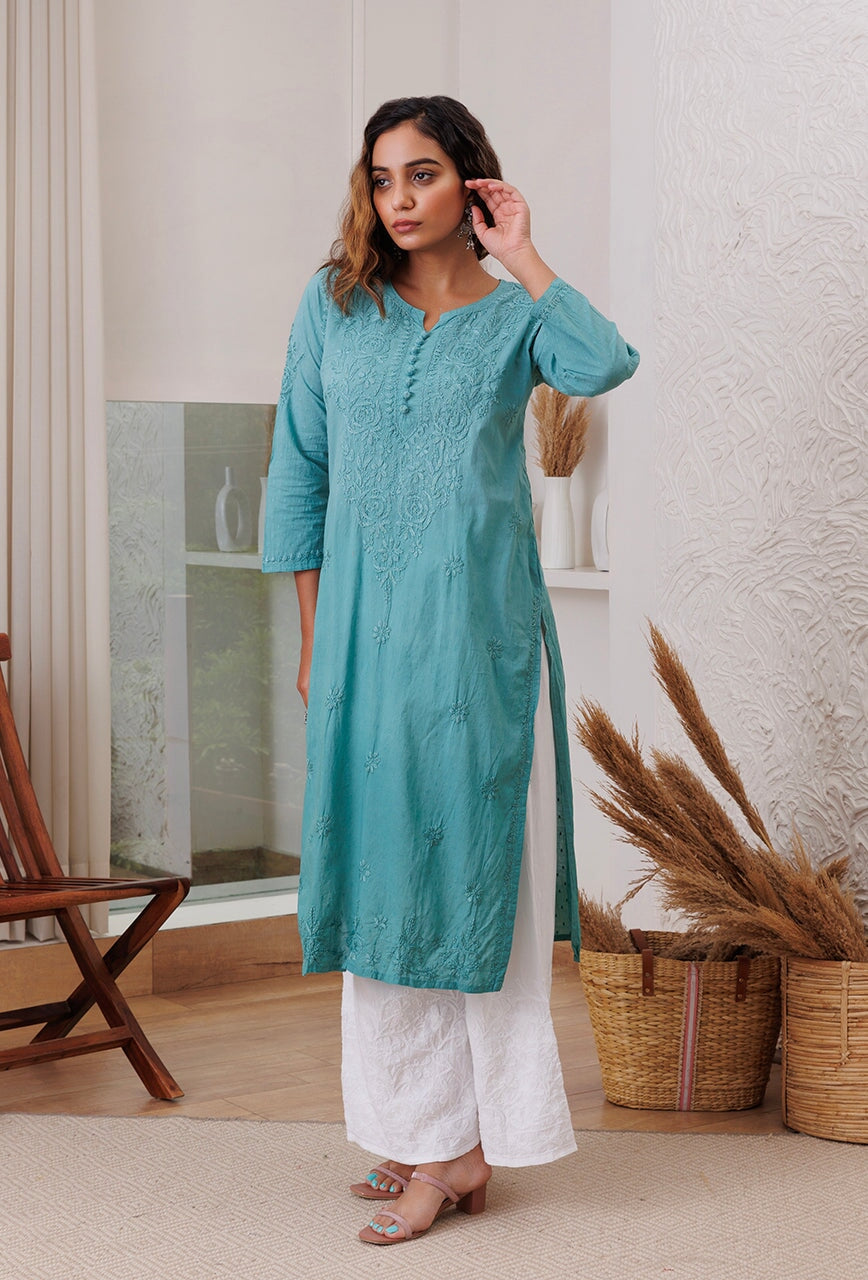 Joohi Ombre Straight Chikankari Kurti