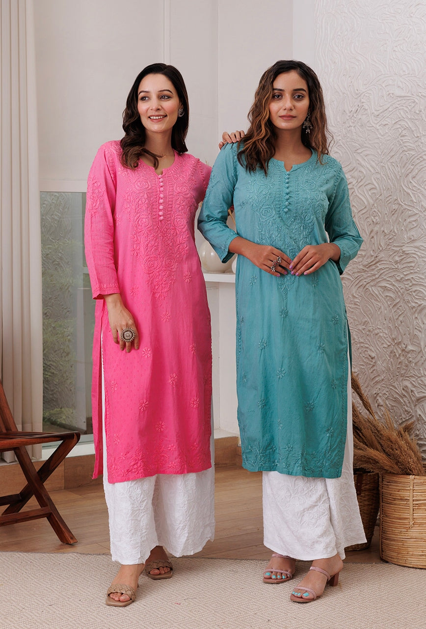 Joohi Ombre Straight Chikankari Kurti